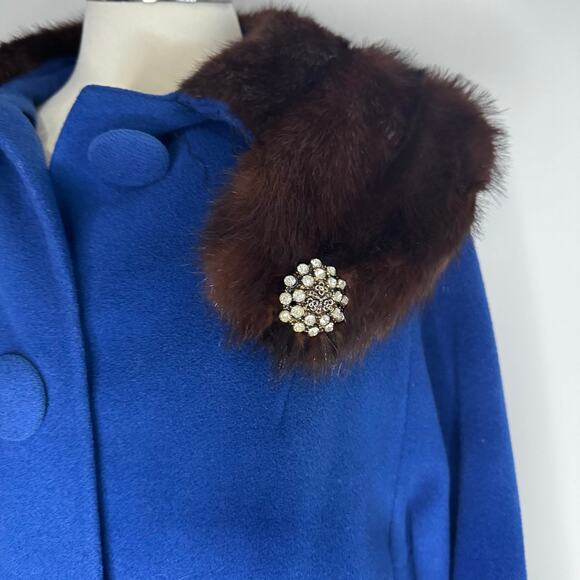 VINTAGE | 50s Maurice L Rothschild Blue Cashmere Mink Fur Collar Coat Size M/L - Picture 6 of 9